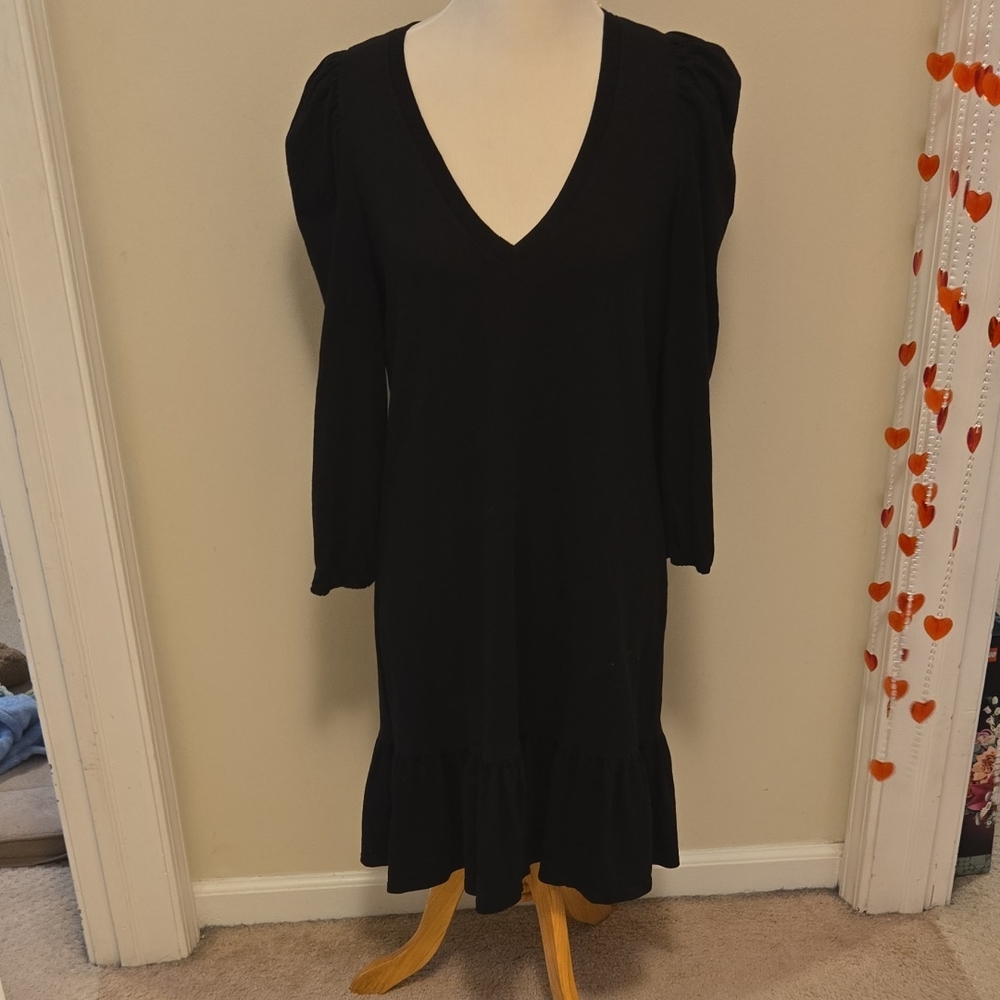 Nation LTD Black Long Sleeve V-Neck Dress